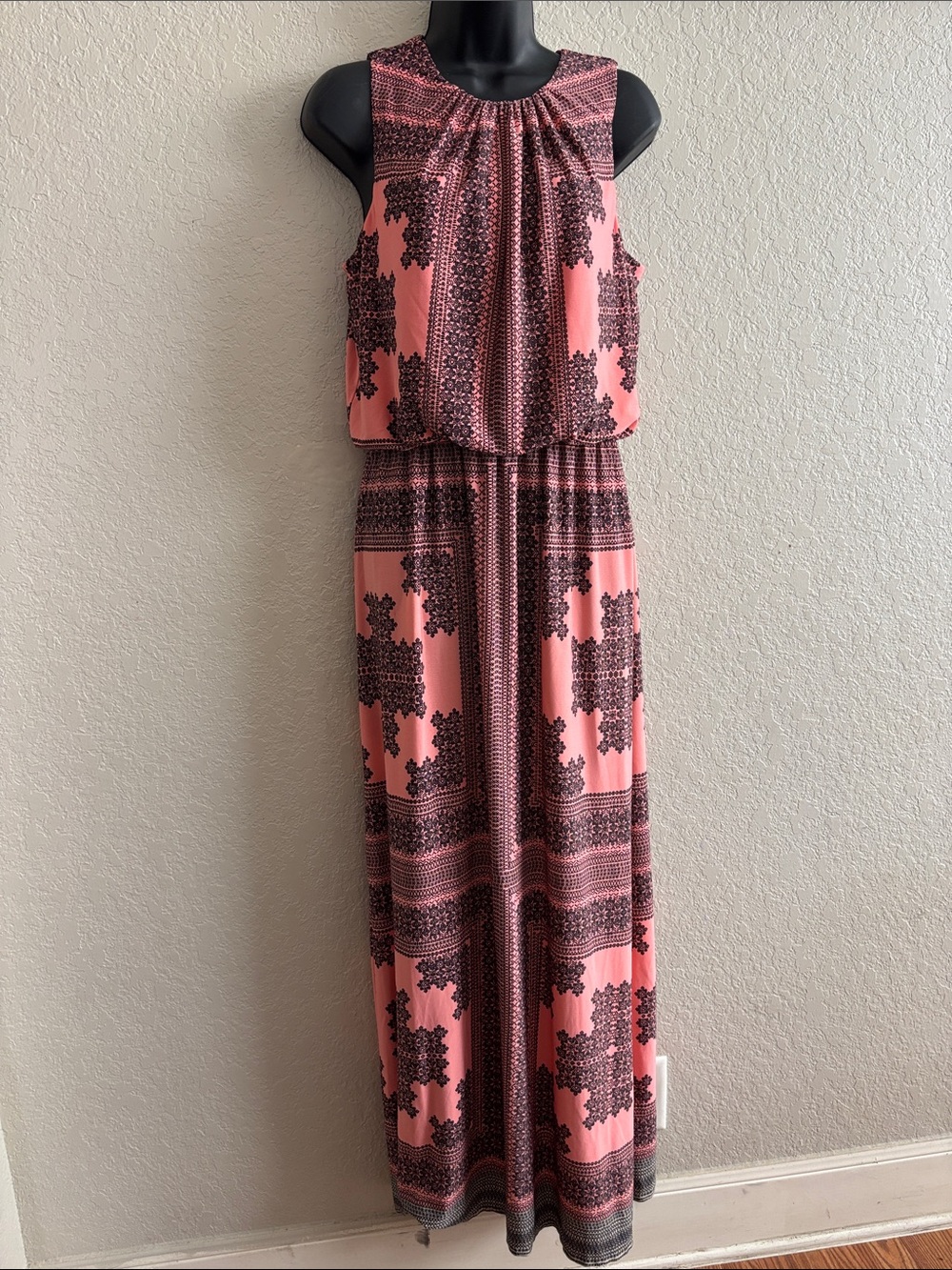 Coral Geometric Maxi dress